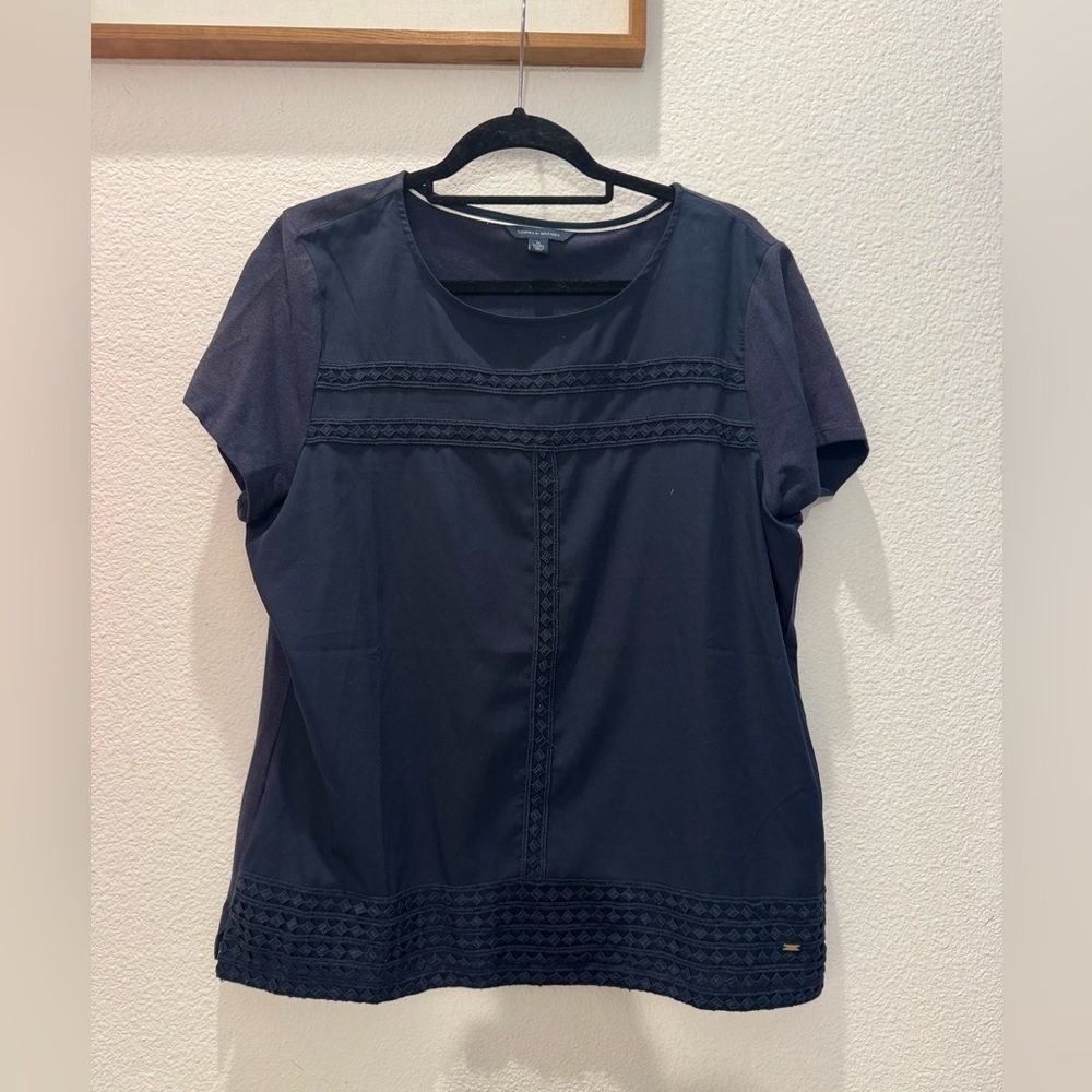 Tommy Hilfiger blouse w/ delicate crochet detailing across the chest and hem